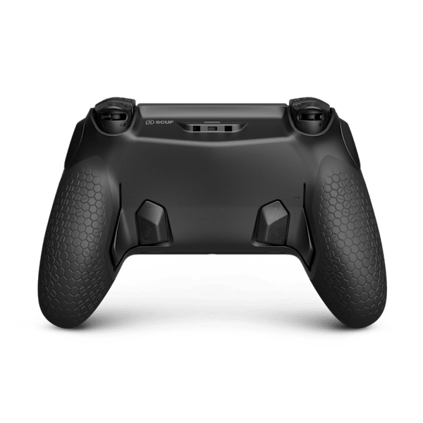 Back of the SCUF Omega Zoomaa PS5 controller, showing the black rear shell and back paddles.