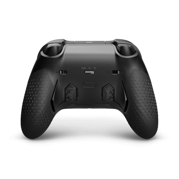 	Back of the SCUF Valor Pro Wireless controller, showing the black textured grips and rear paddles.